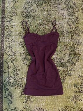 Free People Stretch Spaghetti Strap Dress in Brown Burgundy Plum